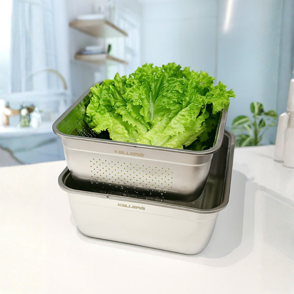 Bộ 2 món chậu và rổ inox304 Keller@ 32cm - Hình ảnh 2