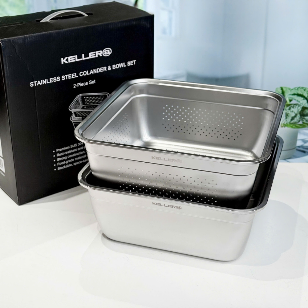 Bộ 2 món chậu và rổ inox304 Keller@ 32cm - Hình ảnh 6