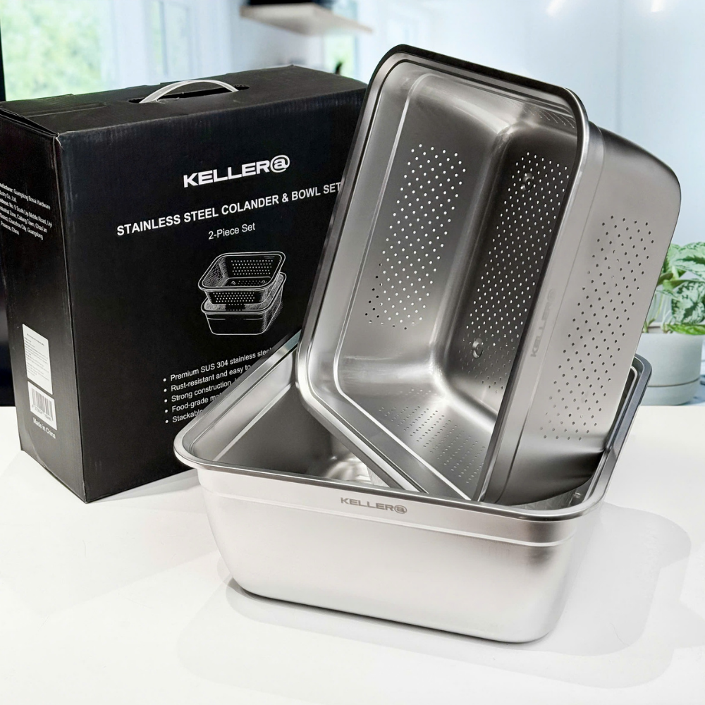 Bộ 2 món chậu và rổ inox304 Keller@ 32cm - Hình ảnh 7