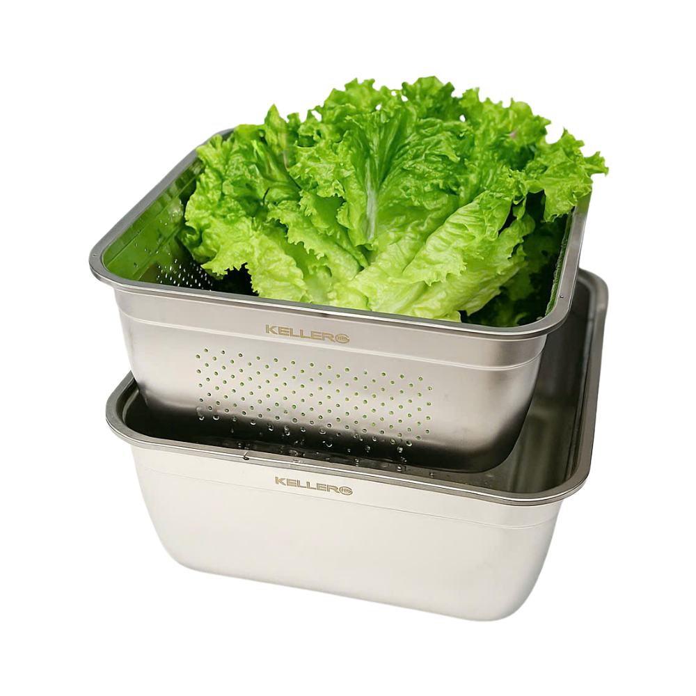 Bộ 2 món chậu và rổ inox304 Keller@ 32cm